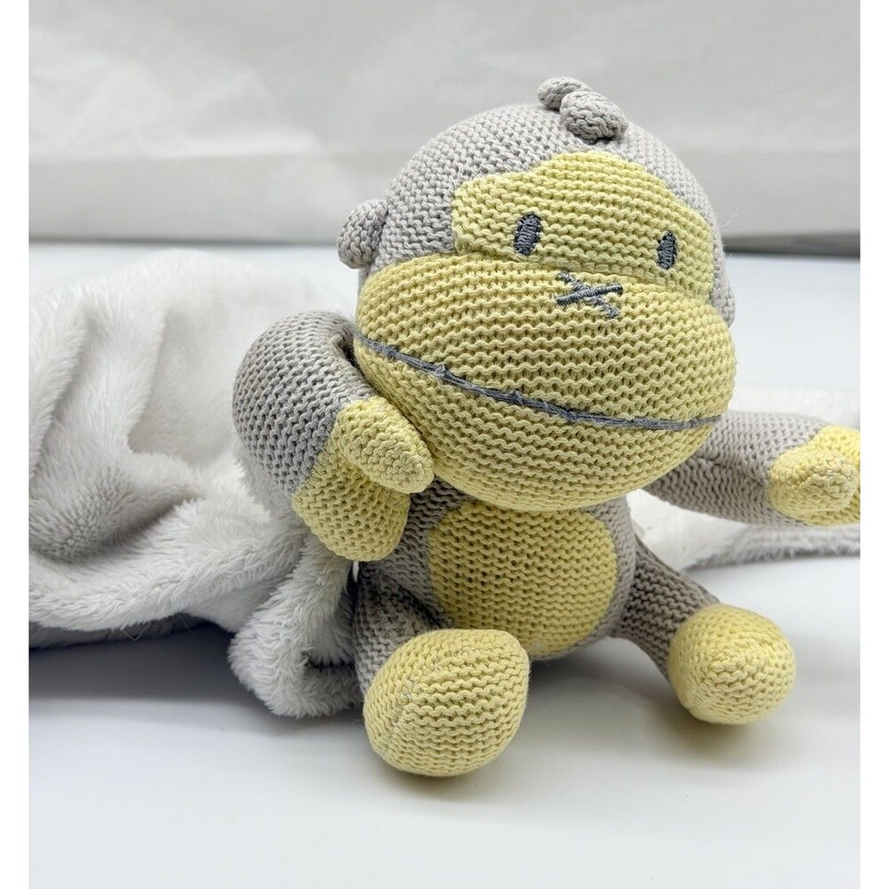 Baby Bum Monkey Duke Yellow Gray Plush Knitted Lovey Security Blanket Toy Soft